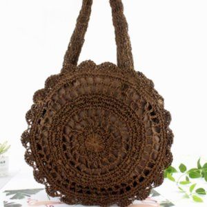 Bohemian Rattan Straw Shoulder Bag - Brown - NWOT